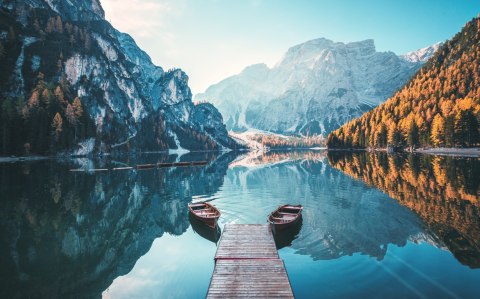 Obraz Wieloczęściowy Jezioro Braies We Włoskich Dolomitach 3D Obraz Wieloczęściowy Jezioro Braies We Włoskich Dolomitach 3D