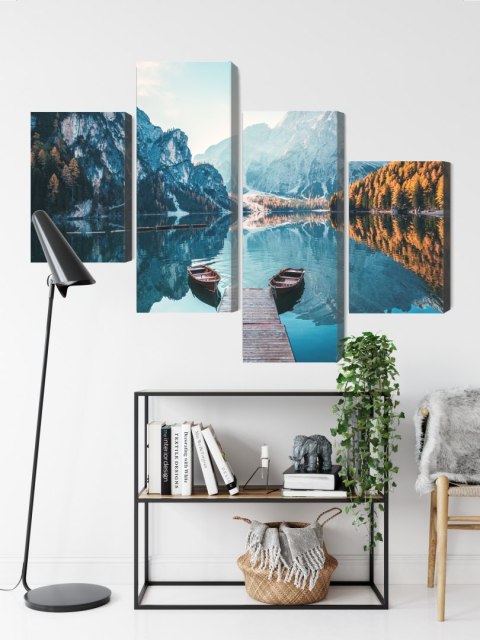 Obraz Wieloczęściowy Jezioro Braies We Włoskich Dolomitach 3D Obraz Wieloczęściowy Jezioro Braies We Włoskich Dolomitach 3D