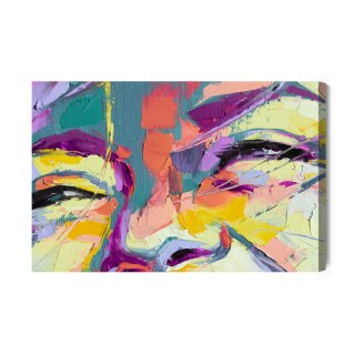 Obraz Na Płótnie Oil Portrait Painting In Multicolored Tones. Abstract Picture Of A Beautiful Girl. Conceptual Closeup Of An Oil