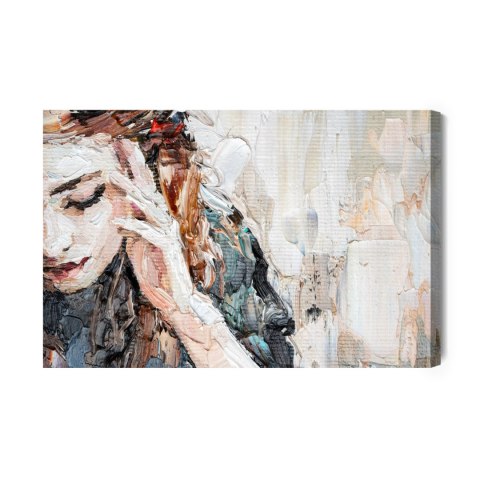Obraz Na Płótnie Portrait Of A Girl In A Cafe. Fragment Of An Oil Painting. Atractiv Art On Canvas. Obraz Na Płótnie Portrait Of A Girl In A Cafe. Fragment Of An Oil Painting. Atractiv Art On Canvas.