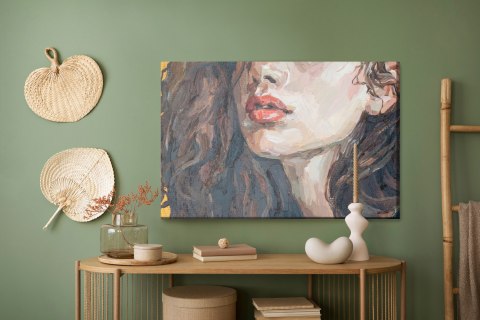 Obraz Na Płótnie Portrait Of A Girl . Portrait Of A Young Beautiful Women With Red Lips. Fragment Of Oil Painting On Canvas.