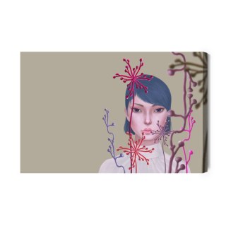 Obraz Na Płótnie Woman And Flower . Concept Idea Art Of Surreal Garden, Mystery And Dream. Conceptual 3D . Human And Nature. Por