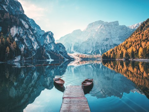 Obraz Wieloczęściowy Jezioro Braies We Włoskich Dolomitach 3D Obraz Wieloczęściowy Jezioro Braies We Włoskich Dolomitach 3D