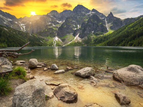 Obraz Wieloczęściowy Morskie Oko W Tatrach O Zachodzie Słońca 3D Obraz Wieloczęściowy Morskie Oko W Tatrach O Zachodzie Słońca 3D