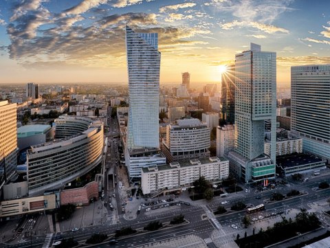 Obraz Wieloczęściowy Warszawskie Wieżowce O Zachodzie Słońca