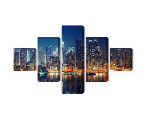 Obraz Wieloczęściowy Panoramiczny Widok Na Manhattan Nocą Obraz Wieloczęściowy Panoramiczny Widok Na Manhattan Nocą