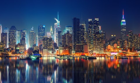 Obraz Wieloczęściowy Panoramiczny Widok Na Manhattan Nocą Obraz Wieloczęściowy Panoramiczny Widok Na Manhattan Nocą