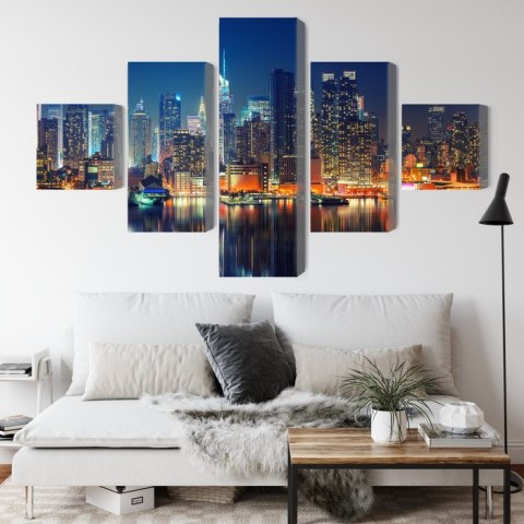Obraz Wieloczęściowy Panoramiczny Widok Na Manhattan Nocą Obraz Wieloczęściowy Panoramiczny Widok Na Manhattan Nocą