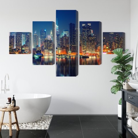 Obraz Wieloczęściowy Panoramiczny Widok Na Manhattan Nocą Obraz Wieloczęściowy Panoramiczny Widok Na Manhattan Nocą