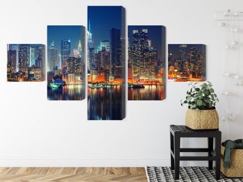 Obraz Wieloczęściowy Panoramiczny Widok Na Manhattan Nocą Obraz Wieloczęściowy Panoramiczny Widok Na Manhattan Nocą