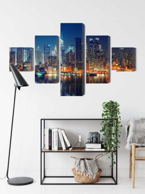 Obraz Wieloczęściowy Panoramiczny Widok Na Manhattan Nocą Obraz Wieloczęściowy Panoramiczny Widok Na Manhattan Nocą