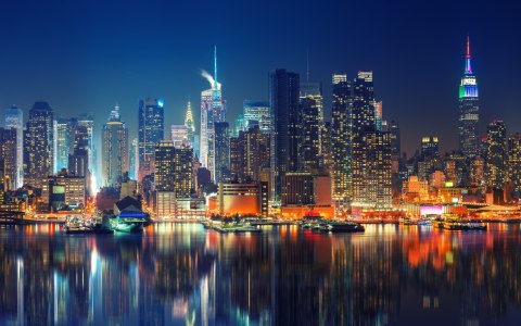 Obraz Wieloczęściowy Panoramiczny Widok Na Manhattan Nocą Obraz Wieloczęściowy Panoramiczny Widok Na Manhattan Nocą