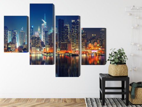Obraz Wieloczęściowy Panoramiczny Widok Na Manhattan Nocą Obraz Wieloczęściowy Panoramiczny Widok Na Manhattan Nocą