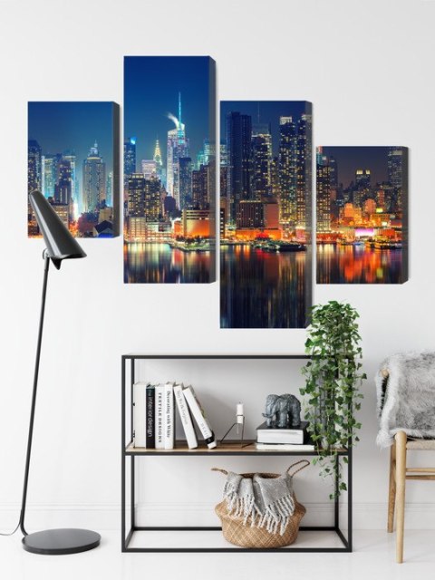 Obraz Wieloczęściowy Panoramiczny Widok Na Manhattan Nocą Obraz Wieloczęściowy Panoramiczny Widok Na Manhattan Nocą