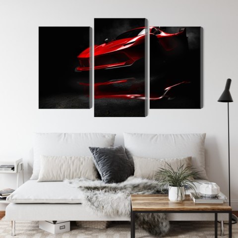 Obraz Wieloczęściowy Czerwony Samochód Sportowy 3D Obraz Wieloczęściowy Czerwony Samochód Sportowy 3D