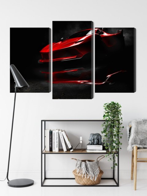 Obraz Wieloczęściowy Czerwony Samochód Sportowy 3D Obraz Wieloczęściowy Czerwony Samochód Sportowy 3D