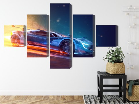 Obraz Wieloczęściowy Futurystyczny Samochód Sportowy 3D Obraz Wieloczęściowy Futurystyczny Samochód Sportowy 3D
