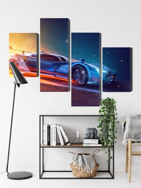 Obraz Wieloczęściowy Futurystyczny Samochód Sportowy 3D Obraz Wieloczęściowy Futurystyczny Samochód Sportowy 3D