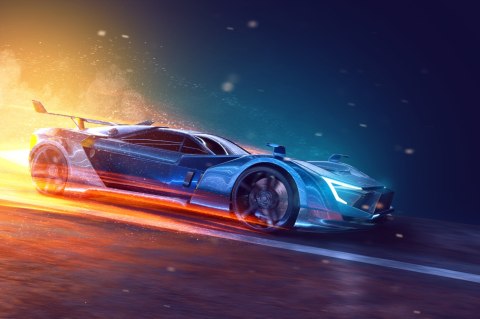 Obraz Wieloczęściowy Futurystyczny Samochód Sportowy 3D Obraz Wieloczęściowy Futurystyczny Samochód Sportowy 3D