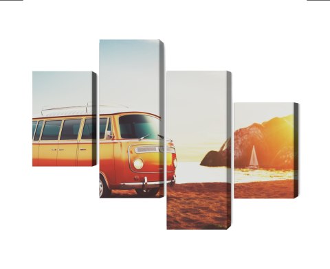 Obraz Wieloczęściowy Retro Samochód Na Plaży Obraz Wieloczęściowy Retro Samochód Na Plaży