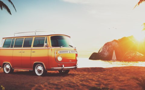 Obraz Wieloczęściowy Retro Samochód Na Plaży Obraz Wieloczęściowy Retro Samochód Na Plaży