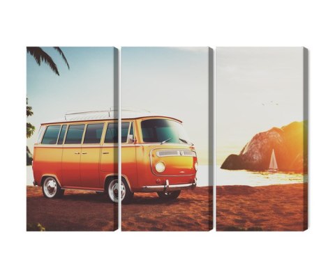 Obraz Wieloczęściowy Retro Samochód Na Plaży Obraz Wieloczęściowy Retro Samochód Na Plaży