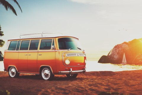 Obraz Wieloczęściowy Retro Samochód Na Plaży Obraz Wieloczęściowy Retro Samochód Na Plaży