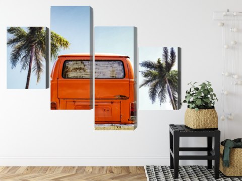 Obraz Wieloczęściowy Retro Samochód Między Palmami Obraz Wieloczęściowy Retro Samochód Między Palmami