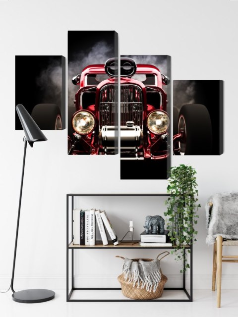 Obraz Wieloczęściowy Samochód Hot Rod Na Tle Dymu Obraz Wieloczęściowy Samochód Hot Rod Na Tle Dymu