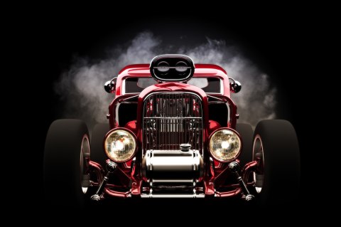 Obraz Wieloczęściowy Samochód Hot Rod Na Tle Dymu Obraz Wieloczęściowy Samochód Hot Rod Na Tle Dymu