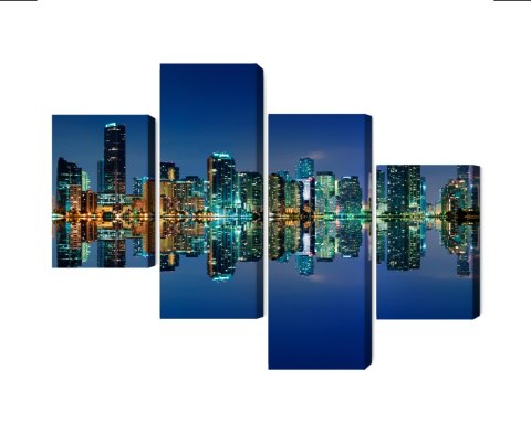 Obraz Wieloczęściowy Panorama Miami Nocą Obraz Wieloczęściowy Panorama Miami Nocą