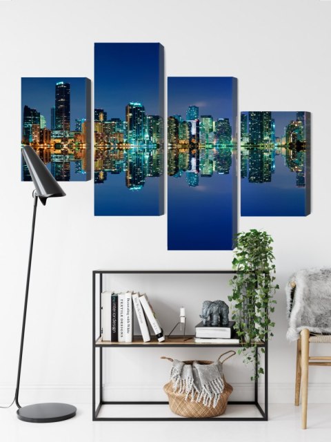 Obraz Wieloczęściowy Panorama Miami Nocą Obraz Wieloczęściowy Panorama Miami Nocą