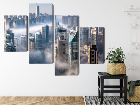 Obraz Wieloczęściowy Panorama Miasta Dubaj We Mgle Obraz Wieloczęściowy Panorama Miasta Dubaj We Mgle