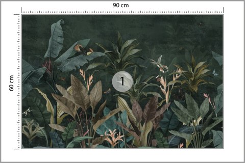 Fototapeta Wallpaper Palm Tropical Forest Vintage Jungle Pattern With Birds Dark Mood