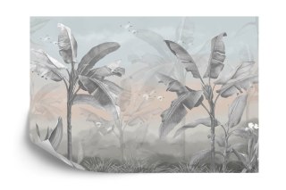 Fototapeta Banana Tree Wallpaper Design With Pastel Tones, Tropical Landscape, Mural Art.
