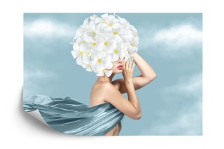 Fototapeta Portrait Of Young Beautiful Woman With Blue Silk