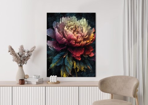 Plakat Abstrakcyjna Piwonia Na Ciemnym Tle