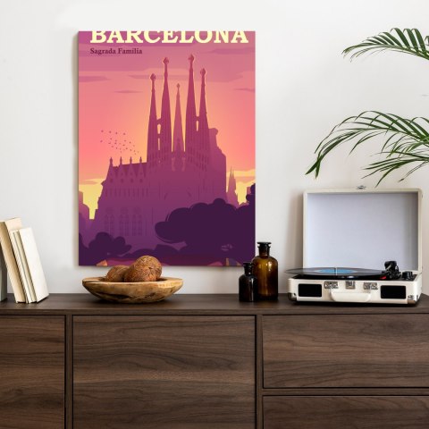 Plakat Barcelona Sagrada Familia Różowa Ilustracja O Zachodzie Słońca