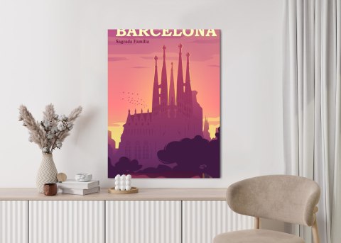 Plakat Barcelona Sagrada Familia Różowa Ilustracja O Zachodzie Słońca