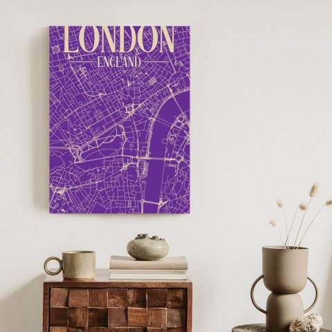 Plakat Centrum Londynu Na Fioletowej Mapie