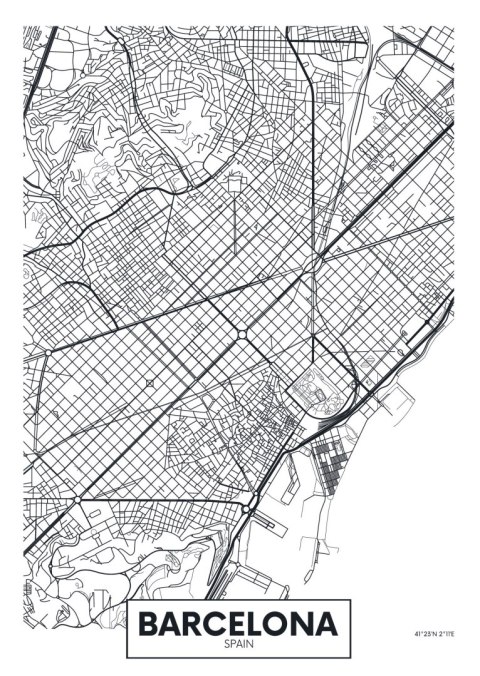 Plakat Czarno-Biała Mapa Barcelony
