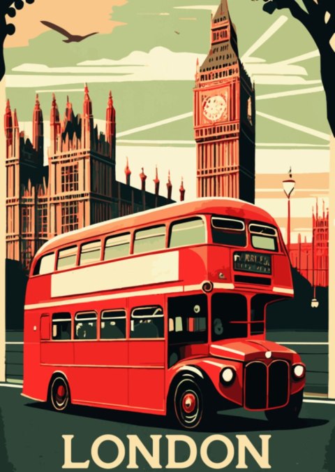 Plakat Czerwony Autobus Na Tle Londyńskiego Big Bena