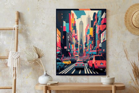 Plakat Kolorowe Auta Na Ulicy Nowego Jorku Abstrakcja