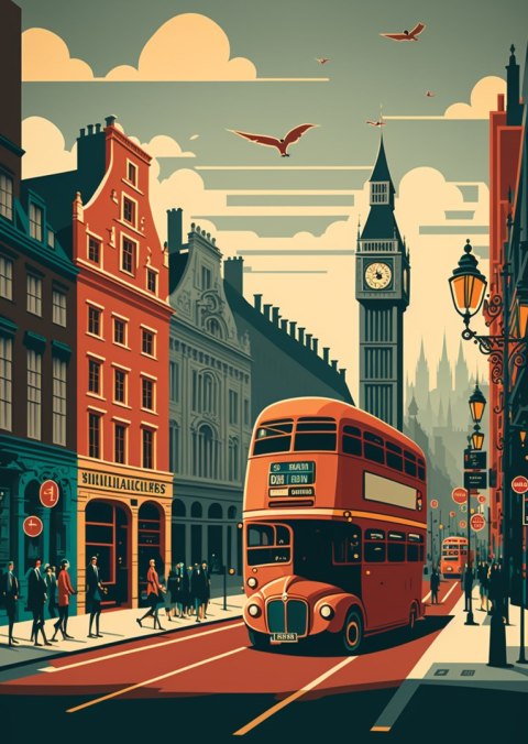 Plakat Londyński Autobus Na Ulicy Miasta