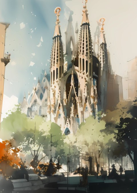Plakat Abstrakcyjna Ilustracja Kościół Sagrada Familia