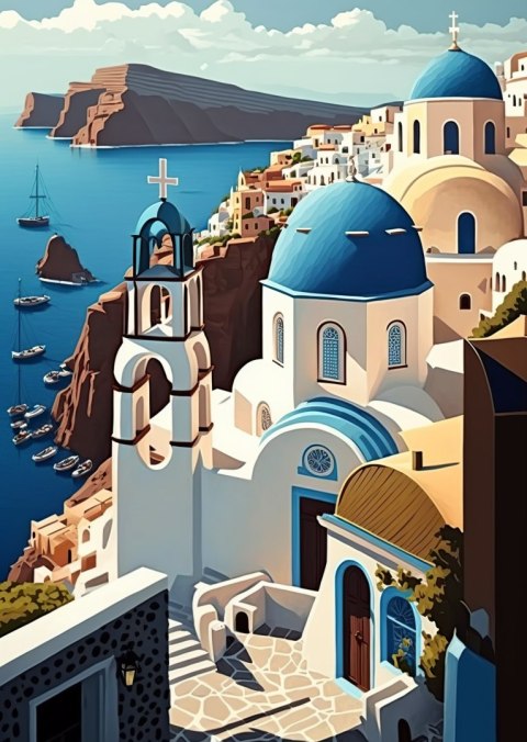 Plakat Architektura Santorini Z Widokiem Na Morze Egejskie