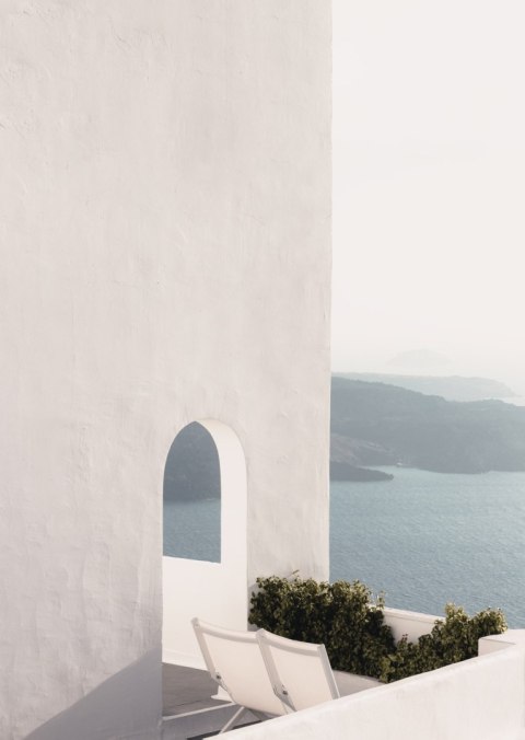 Plakat Biała Architektura Na Santorini Z Widokiem Na Morze