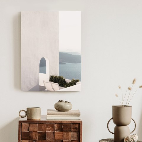 Plakat Biała Architektura Na Santorini Z Widokiem Na Morze
