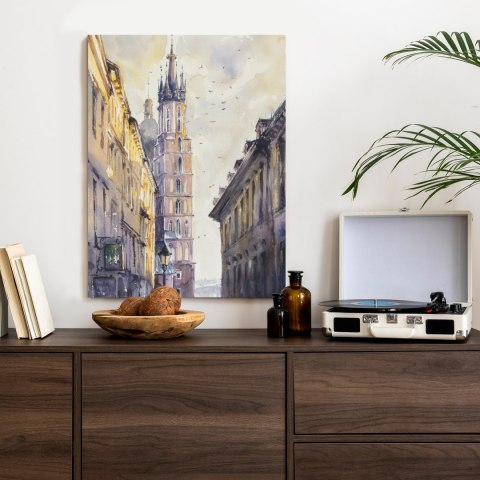 Plakat Florianska Street In Old Town, Kracow, Poland With Miariacki Church In Background.picture Created With Watercolors.