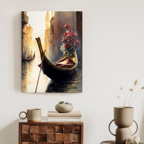 Plakat Gondola Z Bukietem Róż W Wenecji
